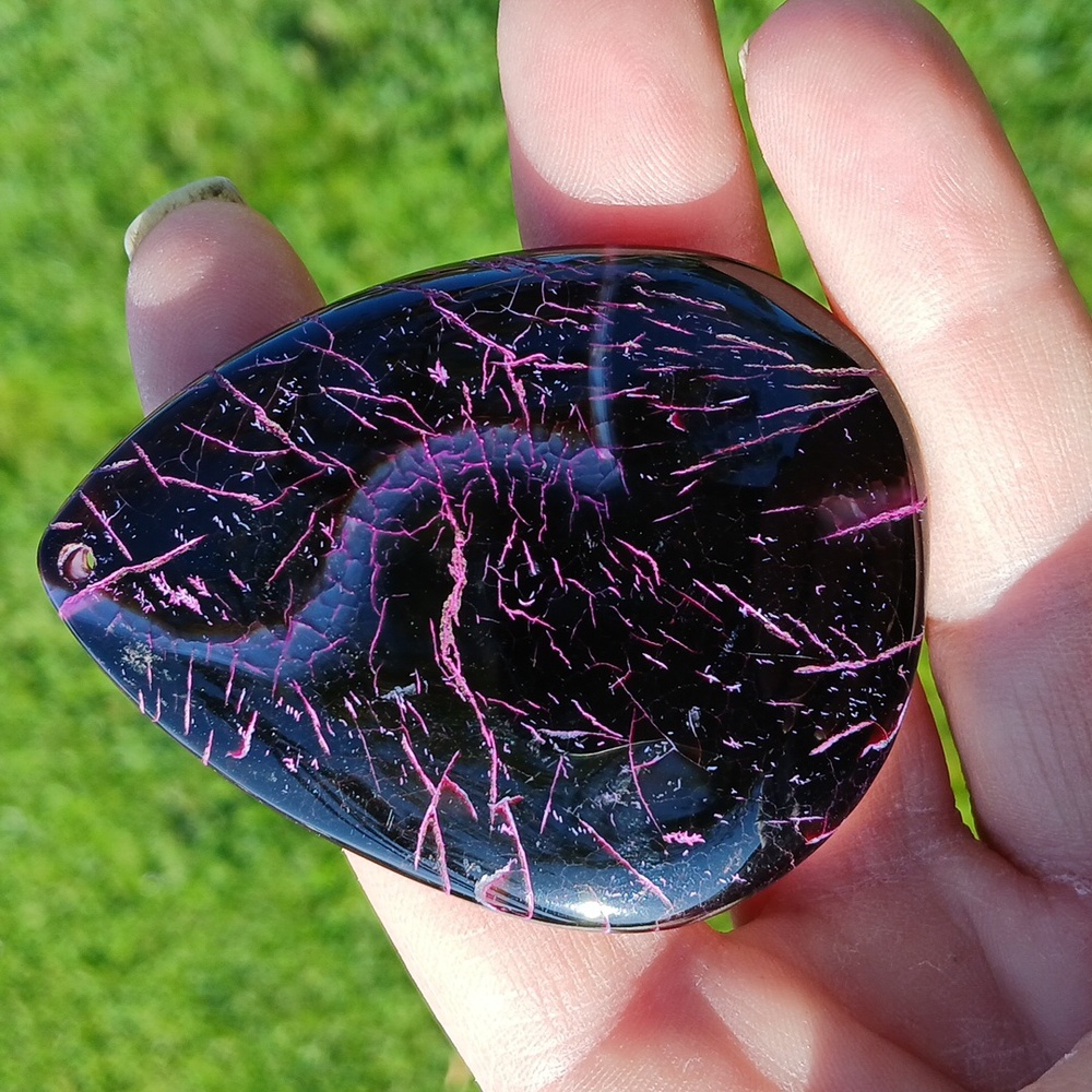 New Oversized Purple Black Fire Agate Teardrop Pendant.